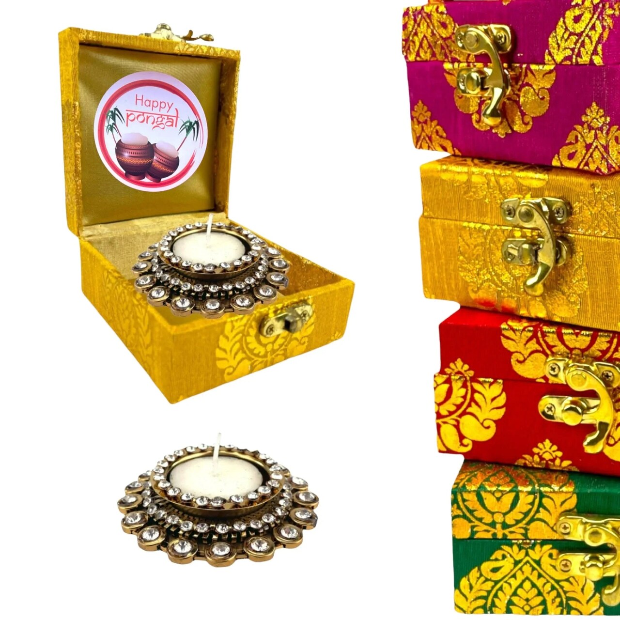 Pongal Gift Hamper with Candle Holder - Premium Gift Box Thanksgiving Corporate Gift Basket for Family, Friends, Employees, Relatives - Ugadi Celebration for Indian Pooja Return Gifts